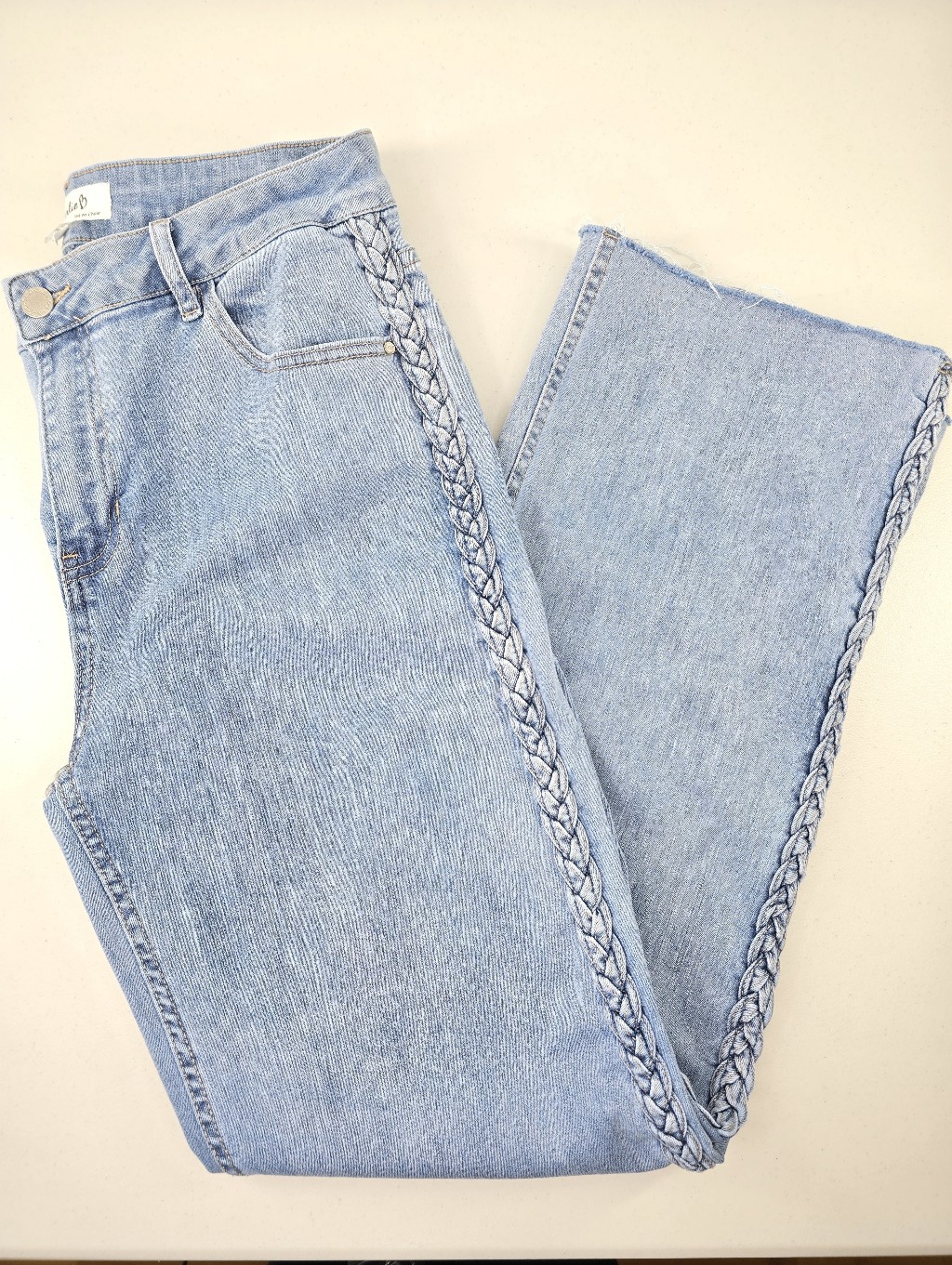 Charlie B Braided Side Seam High Rise Straight Leg Stretch Jeans Size 12